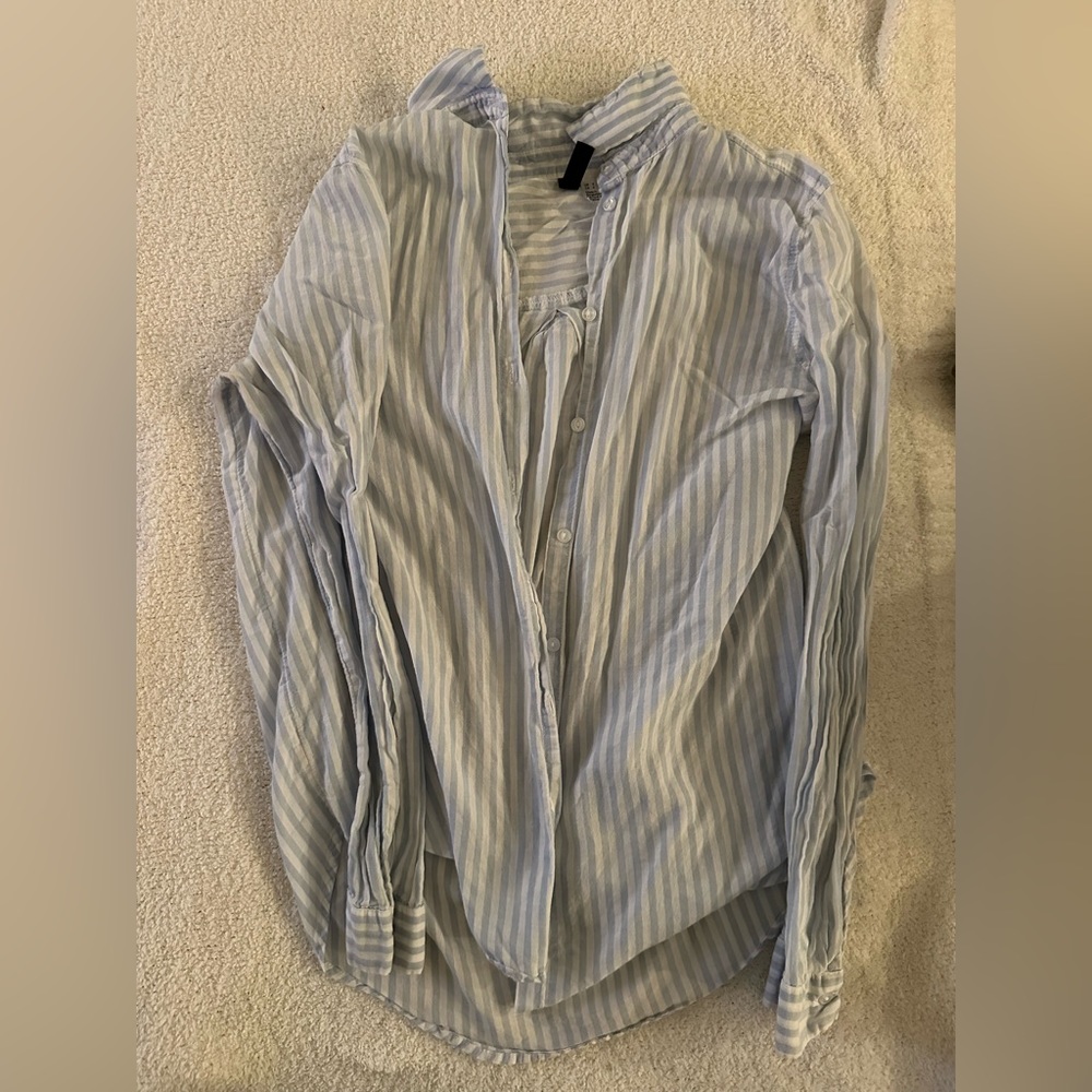 divided blue and white stripped button down